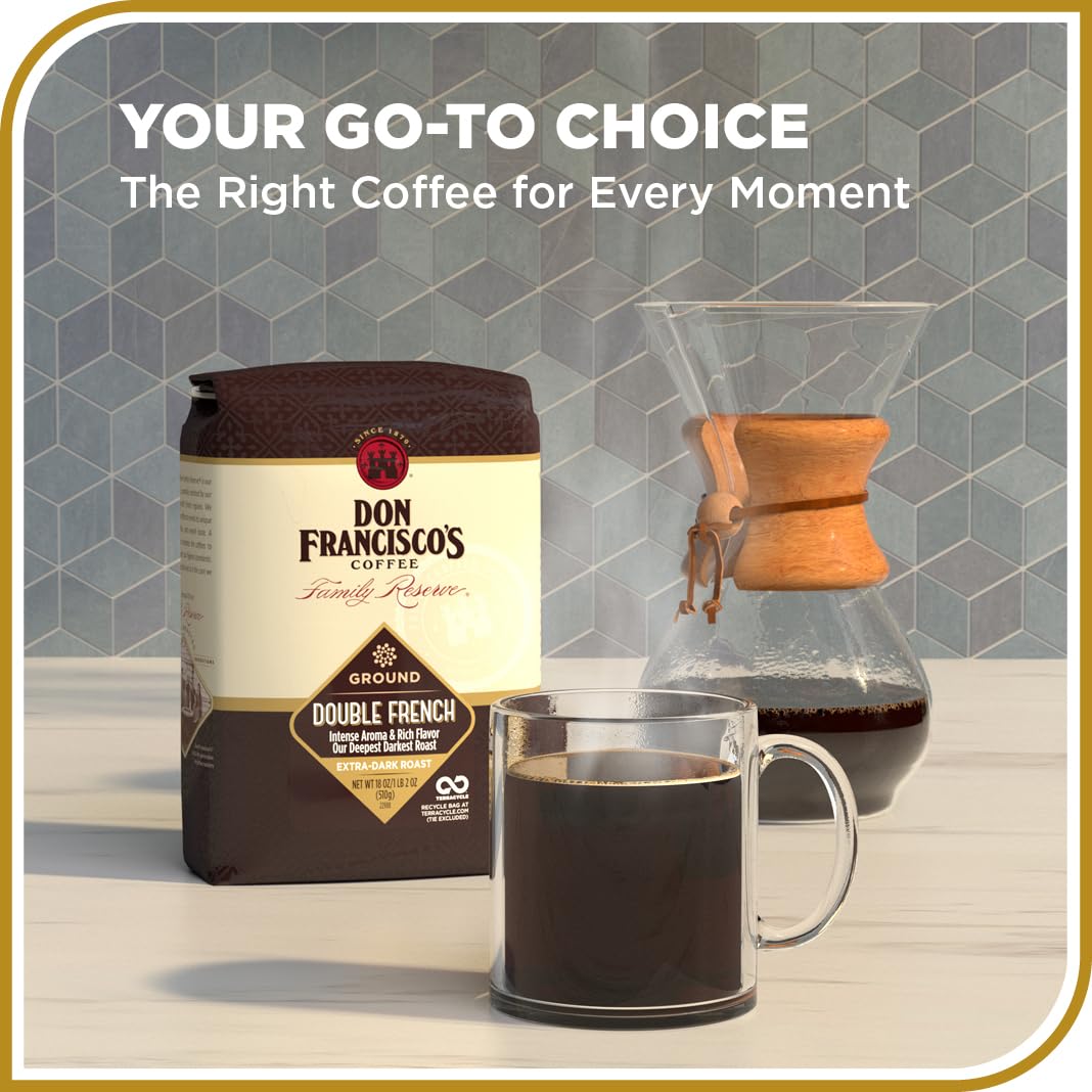 Don Francisco's Double French Ground Coffee, Dark Roast - 100% Arabica Coffee, 18 oz Bag