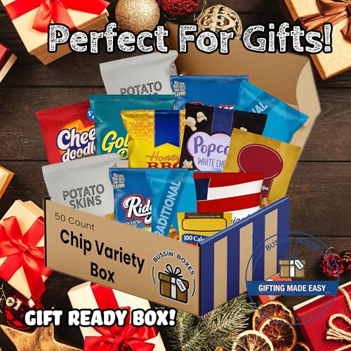 Assorted Chips Variety Pack - 50 Count Snack Box with Potato Chips, Pretzels, Popcorn, and Crunchy Snacks - Individually Wrapped for School, Office
