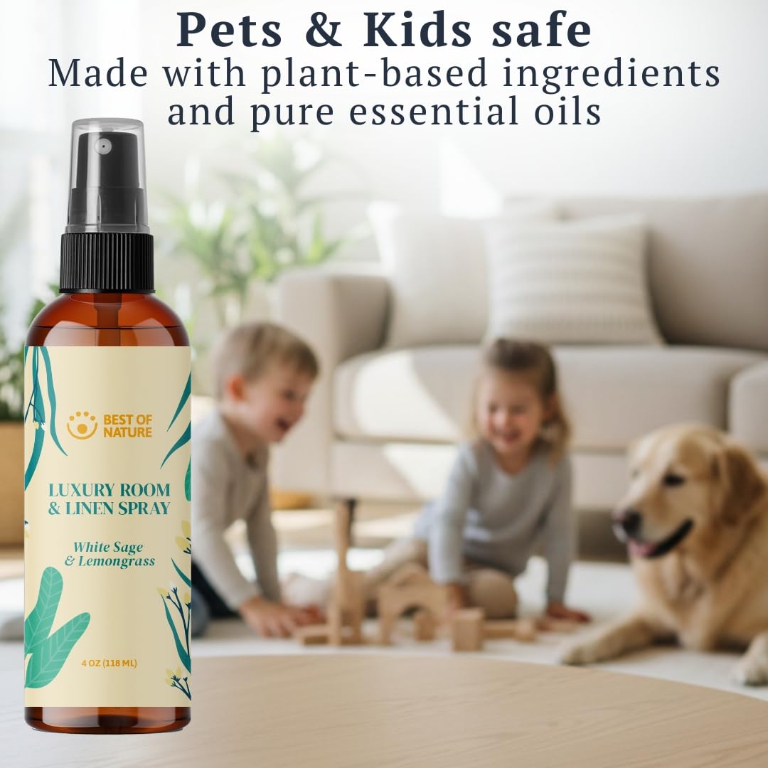 Best of Nature White Sage & Lemongrass Luxury Room & Linen Spray: 100% Natural Clearing Sage Spray for Freshening Rooms, Cleansing Energy