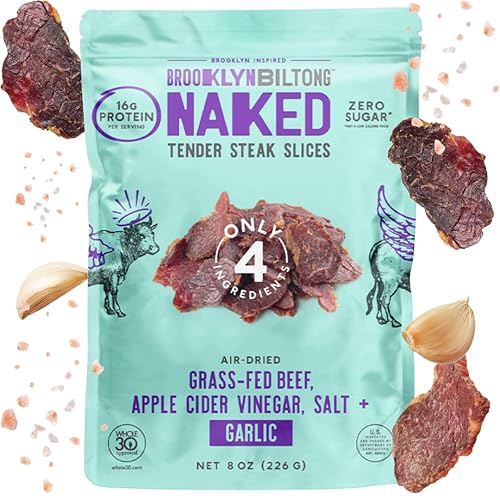Brooklyn Biltong Air Dried Grass Fed Beef Snack, South African Beef Jerky (8 oz, Pack of 1) - Whole30 Approved, Paleo, Keto, Gluten Free, Sugar Free