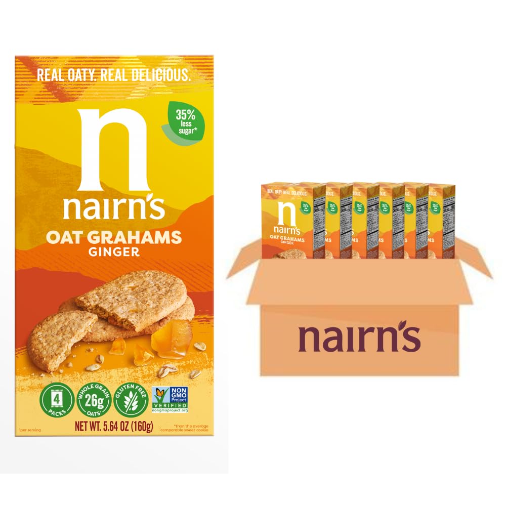 Nairn's Gluten Free Stem Ginger Snack Grahams - Healthy, Tasty and Safe for Celiacs. Perfect On-the Go Snack. High Fiber, No Artificial Colors
