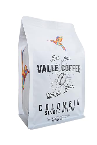 Del Alto Valle Coffee, Colombia Single Origin, Whole Bean, Medium Roast, 12 oz, Honey Processed