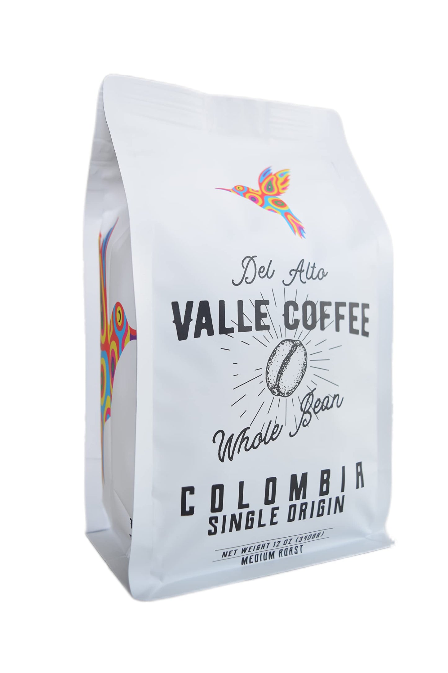 Del Alto Valle Coffee, Colombia Single Origin, Whole Bean, Medium Roast, 12 oz, Honey Processed