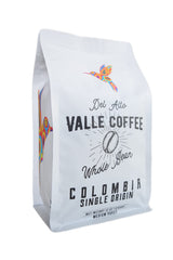 Del Alto Valle Coffee, Colombia Single Origin, Whole Bean, Medium Roast, 12 oz, Honey Processed