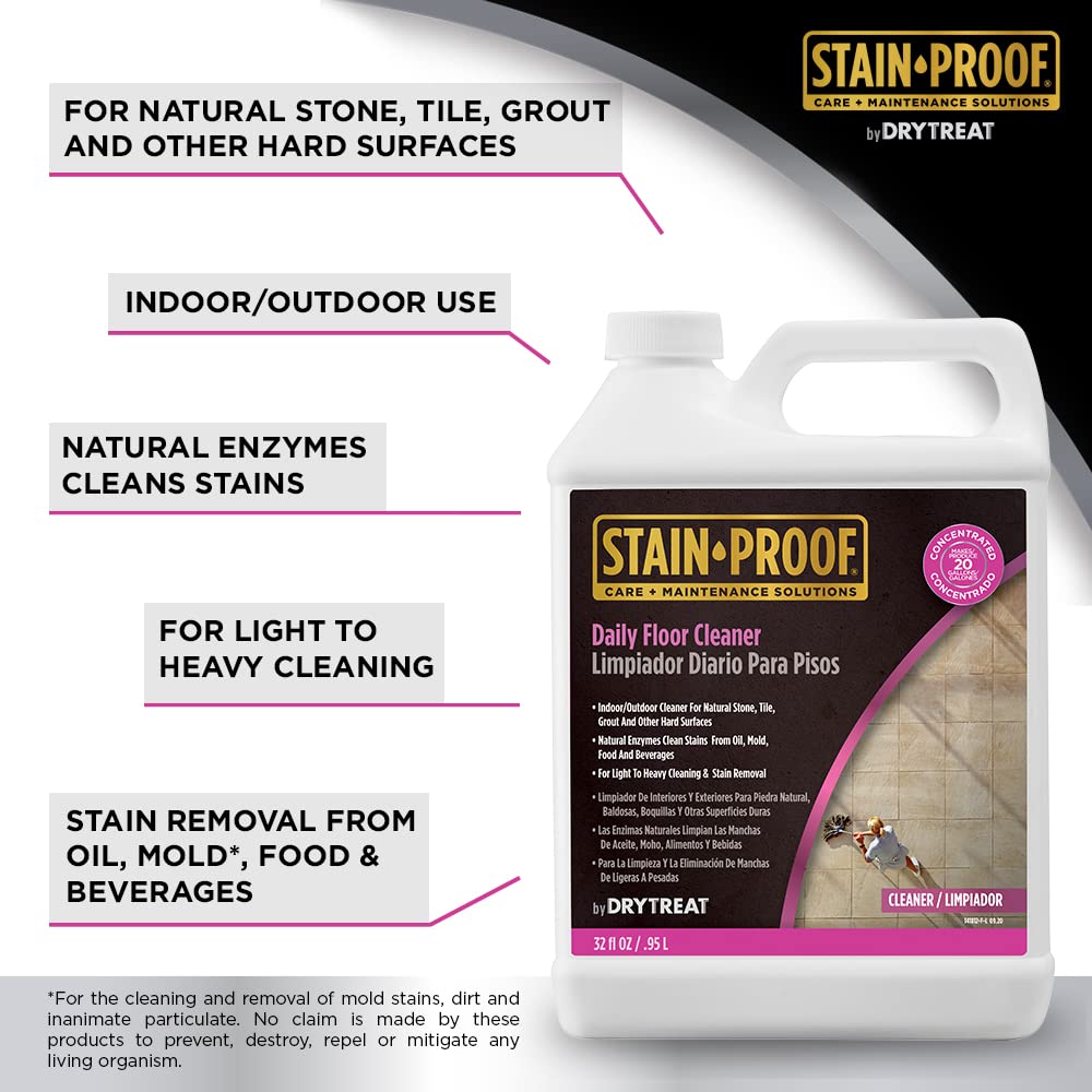 Dry-Treat Stain Proof Daily Floor Cleaner Concentrate - 1 Qt., Enzymatic Cleaning Formula for Mopping Tile, Marble & Luxury Vinyl Floors