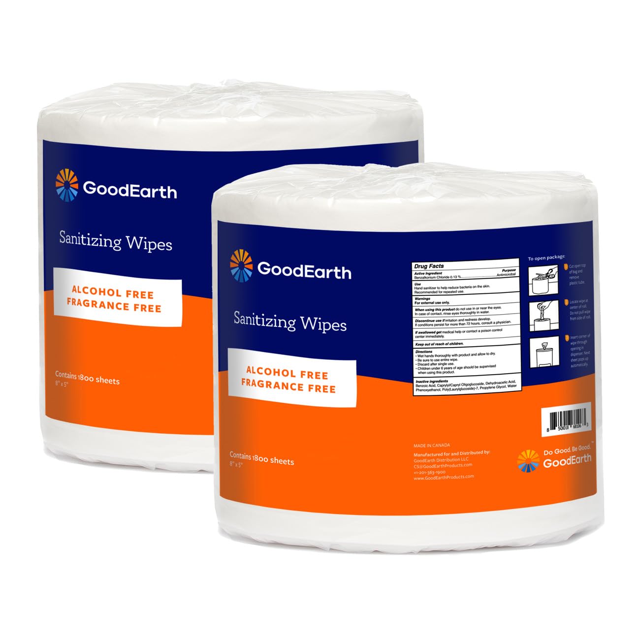 GoodEarth Wipes - 3600 Total Wipes (1800 wipes per roll; 2 rolls per case)