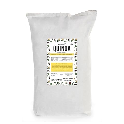 CEREAUSLY Organic White Quinoa - Premium Royal Quinoa from Bolivia - Kosher and Non-GMO Quinoa Bulk - Vegan and Gluten-Fee Cooking Quinoa - 25 LB