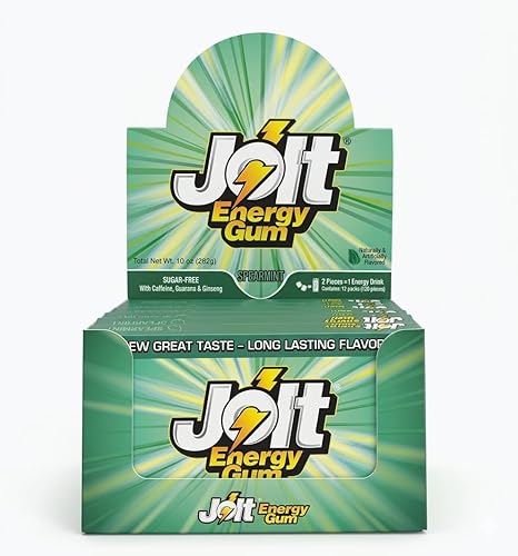 Jolt Energy Gum - Spearmint | The OG energy gum | With Caffeine, Guarana & Ginseng | 120 Sugar-Free pieces | Tastes good like a mint gum should | It's