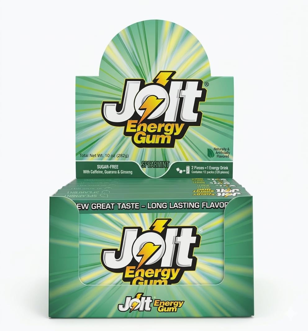 Jolt Energy Gum - Spearmint | The OG energy gum | With Caffeine, Guarana & Ginseng | 120 Sugar-Free pieces | Tastes good like a mint gum should | It's