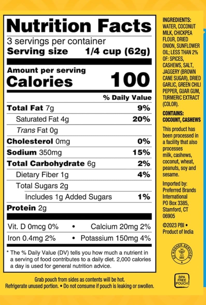 Tasty Bite Awadhi Style Coconut Korma Simmer Sauce, 7-Ounce 5-Pack, 3-4 Servings Per Pouch, Coconut, Cashews, Vegan