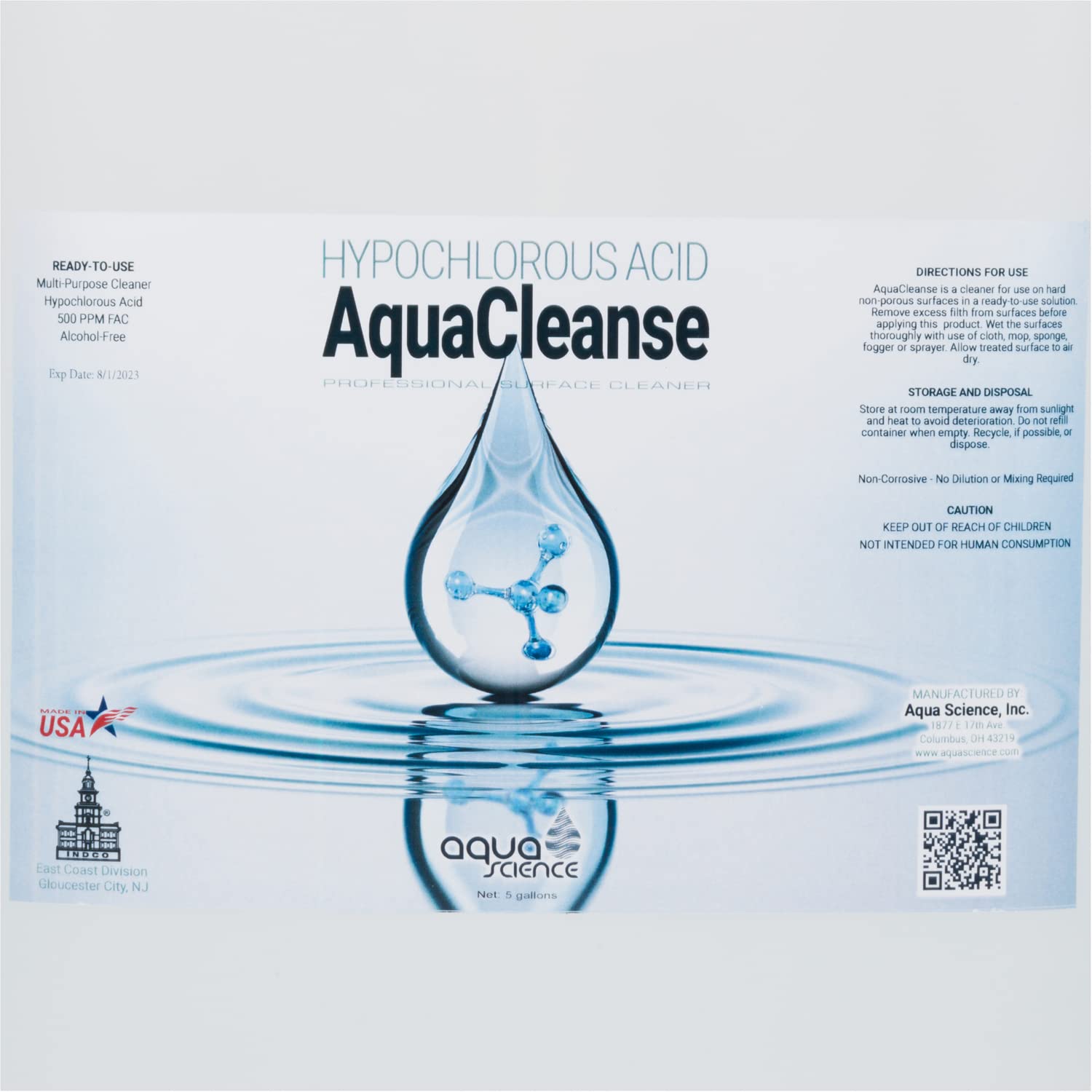 Indco Hypochlorous Acid (5 Gallon Pail) For Cleaning (Dental & Medical Professionals). All Natural HOCL Surface Cleaner For ULV Fogging Machines