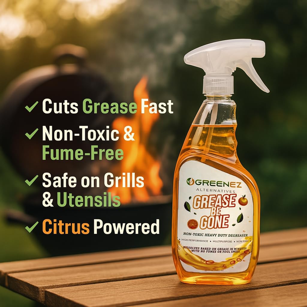 GREENEZ GREASE-BE-GONE | Citrus-Powered Kitchen Degreaser Spray | Dissolves Baked-On Grease & Oil | Pure & Safe Formula for Ovens, Stoves, Air Fryers