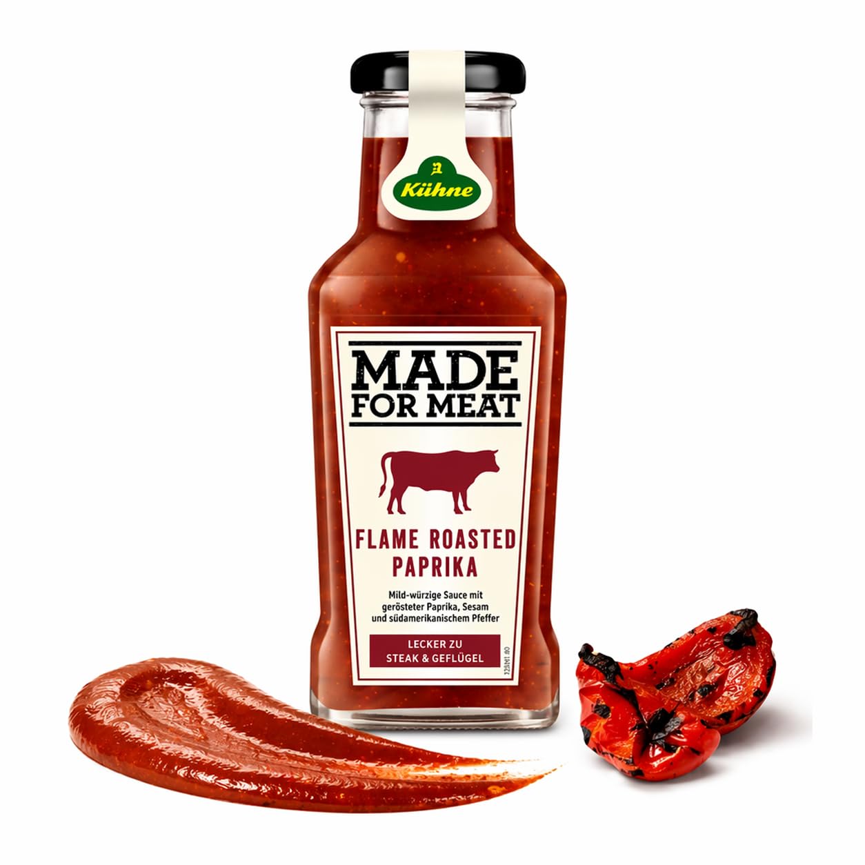 Kuhne Flame Roasted Paprika Sauce, 8oz Bottle, BBQ Sauce for Chicken Wings, Grilled Meat and Barbecues, Sweet, Smoky and Spicy
