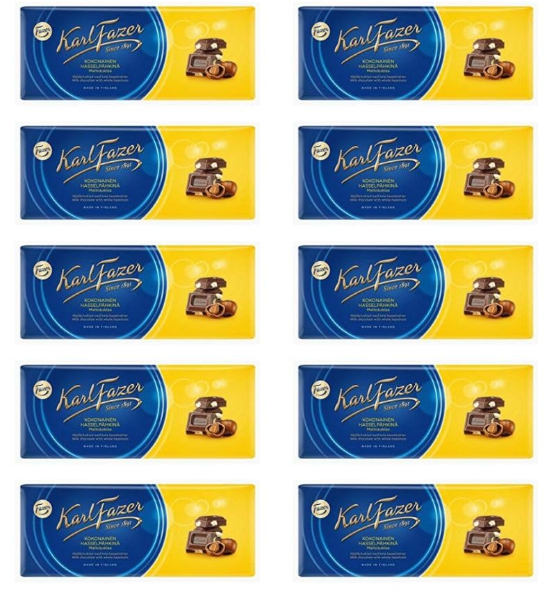 Fazer Karl Fazer Whole hazelnuts in milk Chocolate 10 bars of 200g