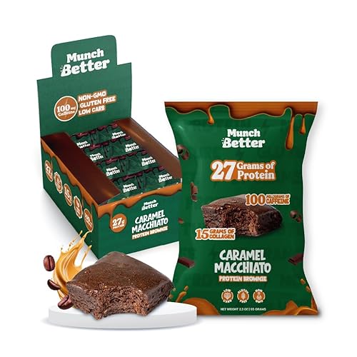 Munch Better Caramel Macchiato Protein Brownies - 27g Protein, Dairy-Free, Gluten-Free, Low Sugar, 15g Collagen, Clean Ingredients - 8 Count Box