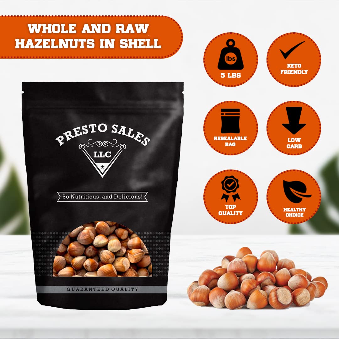 Presto Sales Filberts Hazelnuts Raw In Shell - 80 oz. (5 lbs.) Resealable Bag - Non-GMO, Gourmet and Savory Flavor Hazelnuts Natural Healthy