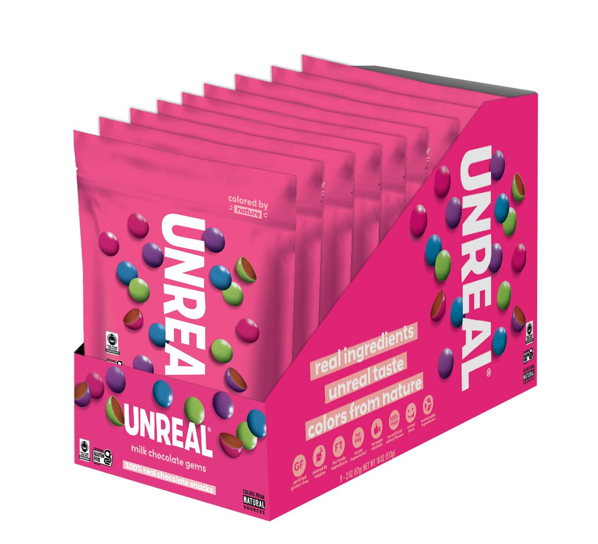 UNREAL Milk Chocolate Gems, Snack Packs, Pack of 9