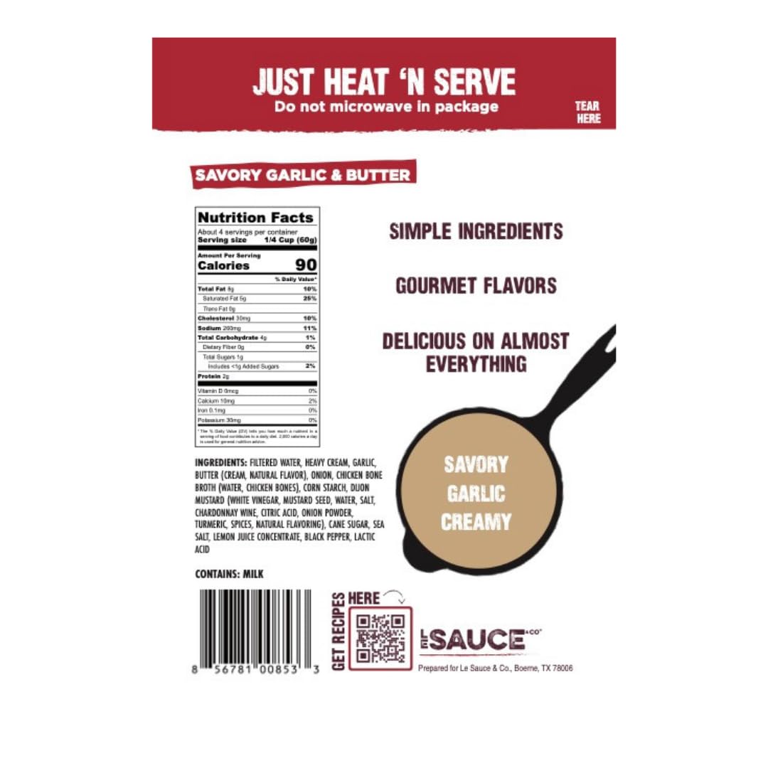Le Sauce & Co. Savory Garlic & Butter Sauce for Moms & Cooks - Gourmet Meal Solution with Garlic, Heavy Cream & Chicken bone broth - Real Food