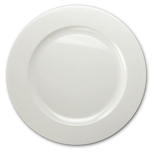 OCCASIONS 120 Piece Disposable Charger Plates Bulk - 12 Inch Heavyweight Plastic Plate Chargers for Weddings, Parties, Events - Elegant White Chargers