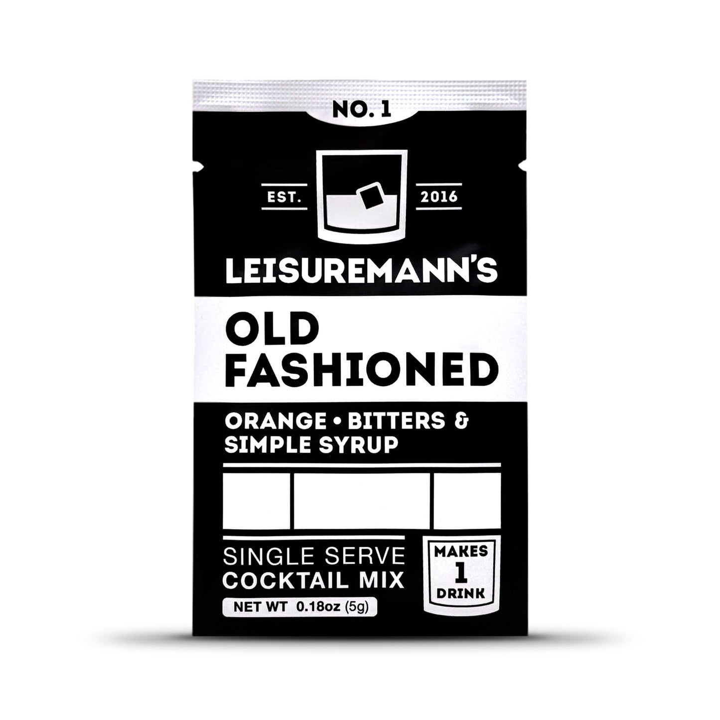 Leisuremann's Old Fashioned Single Serve Cocktail Mixer - Cocktail or Mocktail Powders Designed to Make Happy Hour Easier - All Natural - Low Sugar