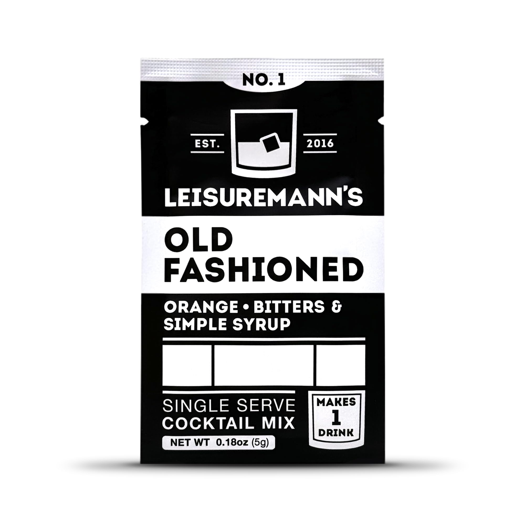 Leisuremann's Old Fashioned Single Serve Cocktail Mixer - Cocktail or Mocktail Powders Designed to Make Happy Hour Easier - All Natural - Low Sugar