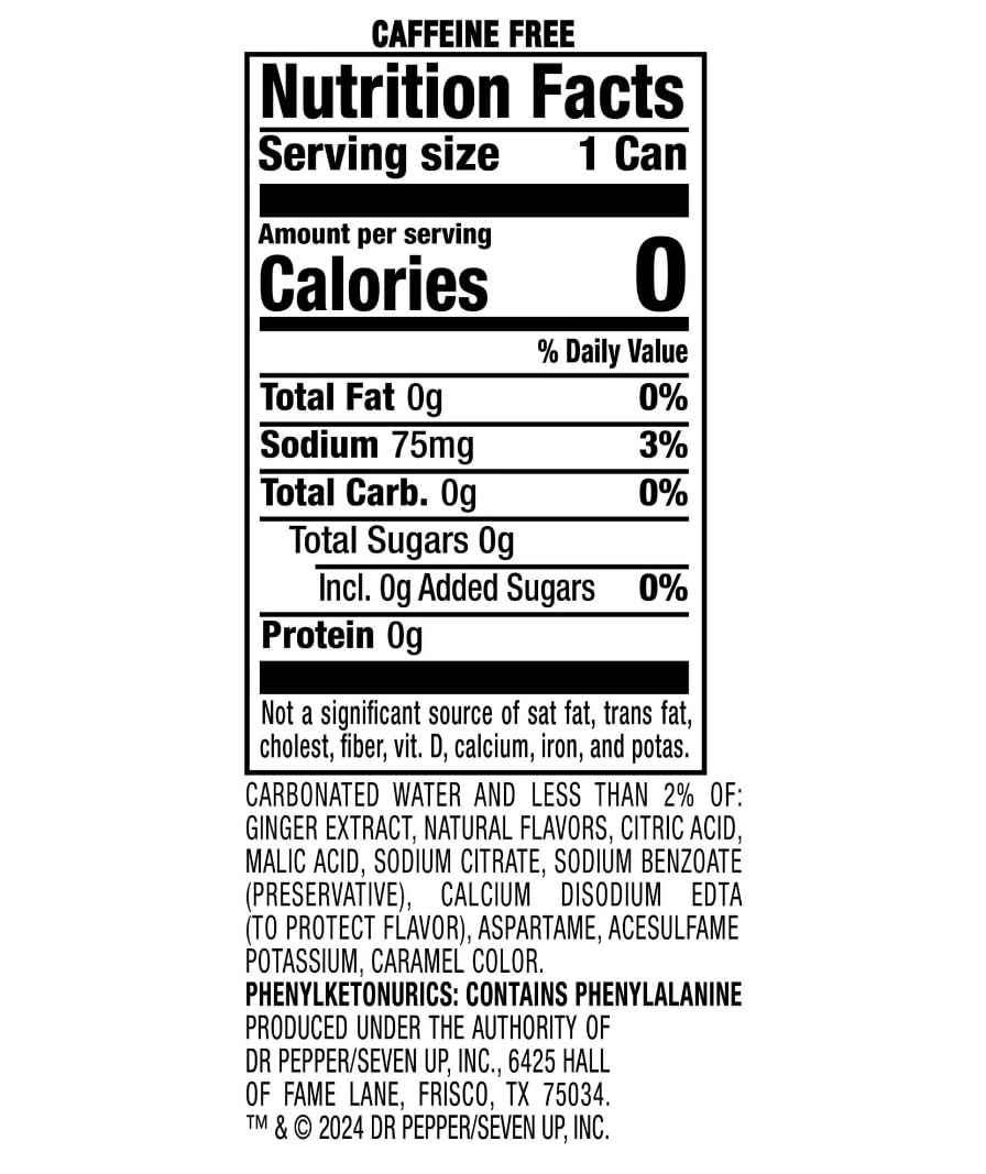 Canada Dry Ginger Ale Zero Sugar, 7.5 Fl Oz Cans, 24 Pack
