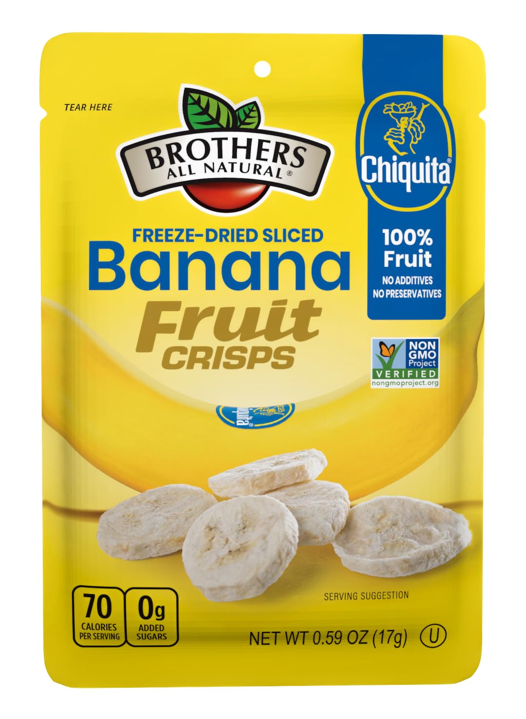 Brothers All Natural Freeze Dried Fruit Crisps, Banana, 0.59 Oz (Pack of 24), Made with 100% Fruit, Gluten Free, Soy Free, Vegan, Healthy Snack, Lunch