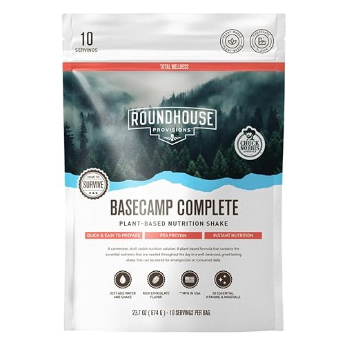 Basecamp Complete Nutrition Shake by Chuck Norris Roundhouse Provisions - Plant-Based Emergency Meal with 18g Protein & 28 Essential Nutrients - Rich