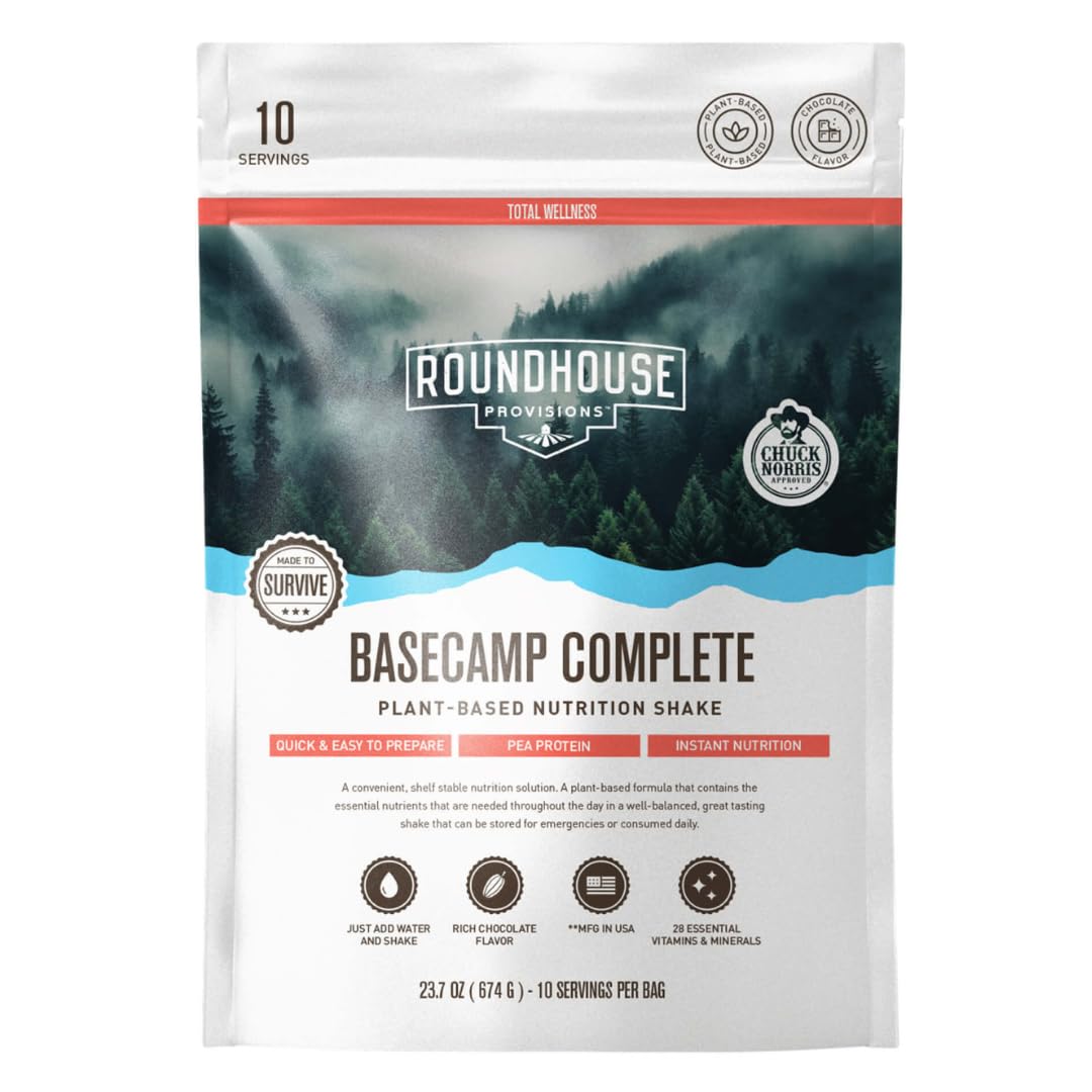 Basecamp Complete Nutrition Shake by Chuck Norris Roundhouse Provisions - Plant-Based Emergency Meal with 18g Protein & 28 Essential Nutrients - Rich