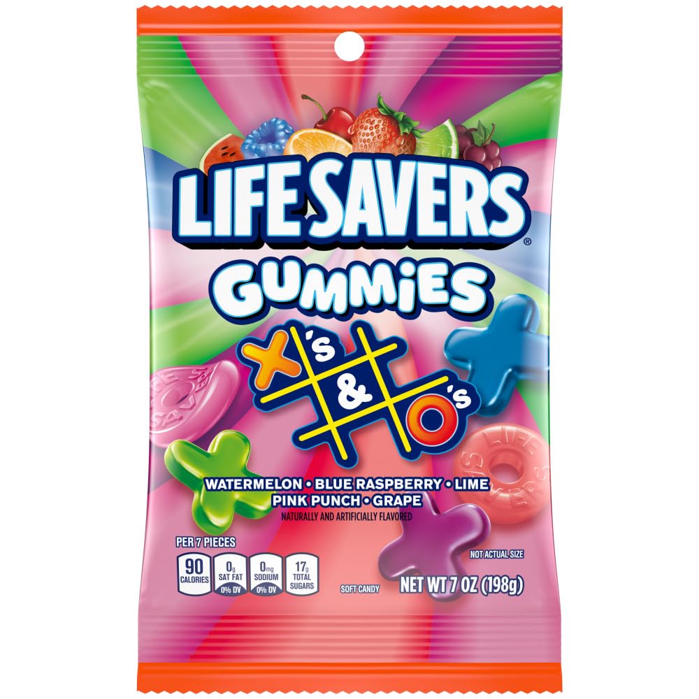 LIFE SAVERS Gummies X's & O's Gummy Candy Game Night Family Game Snack, 7 Oz Bag