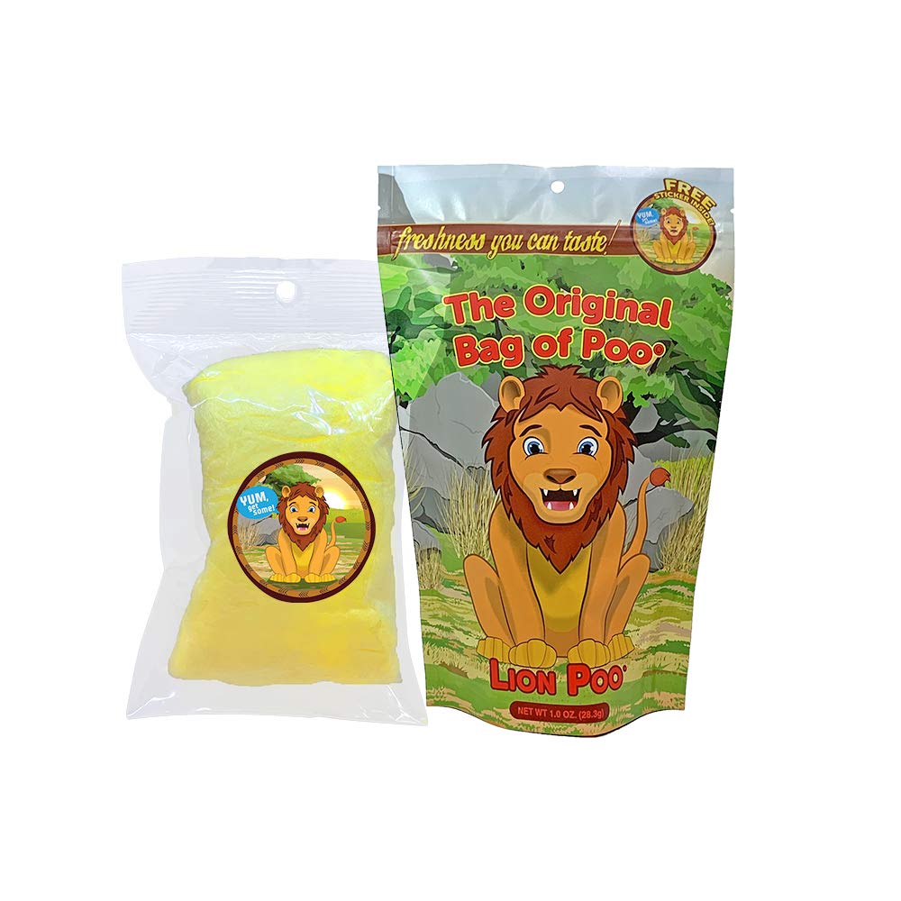 The Original Bag of Poo®, Lion Poo (Lemon Flavor Cotton Candy) Novelty Poop Gag Gift. Free sticker inside.