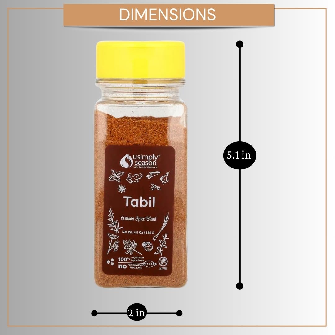 USimplySeason Tabil Spice (4.8 oz) - Tunisian-Inspired Blend for Robust Flavors, Ideal for Meat, Fish, and Vegetables - No Salt, Vegan, Non-GMO, Made