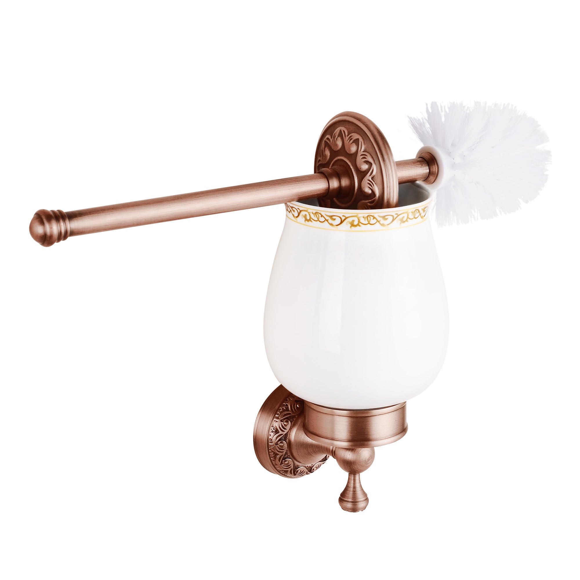 Red Copper Bath Toilet Brush Holder Set, Wall Mounted Bathroom Hardware Accessories, Pattern Carving Design