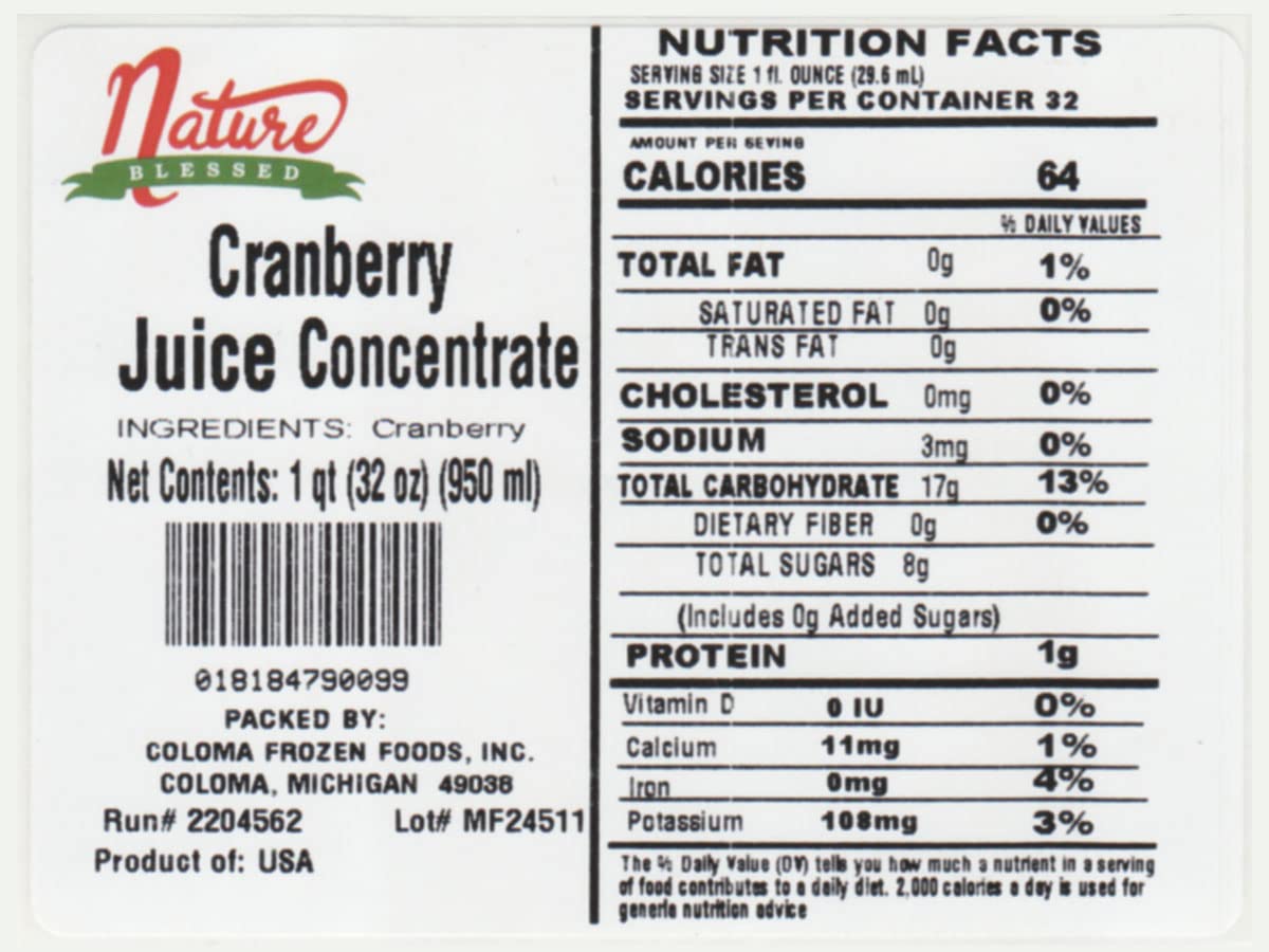 Nature Blessed 100% Pure Cranberry Fruit Juice Concentrate - 2 Quarts (2/32 fl oz bottles), Applications: Home Wine Making, Brewing, Distilling, Hard