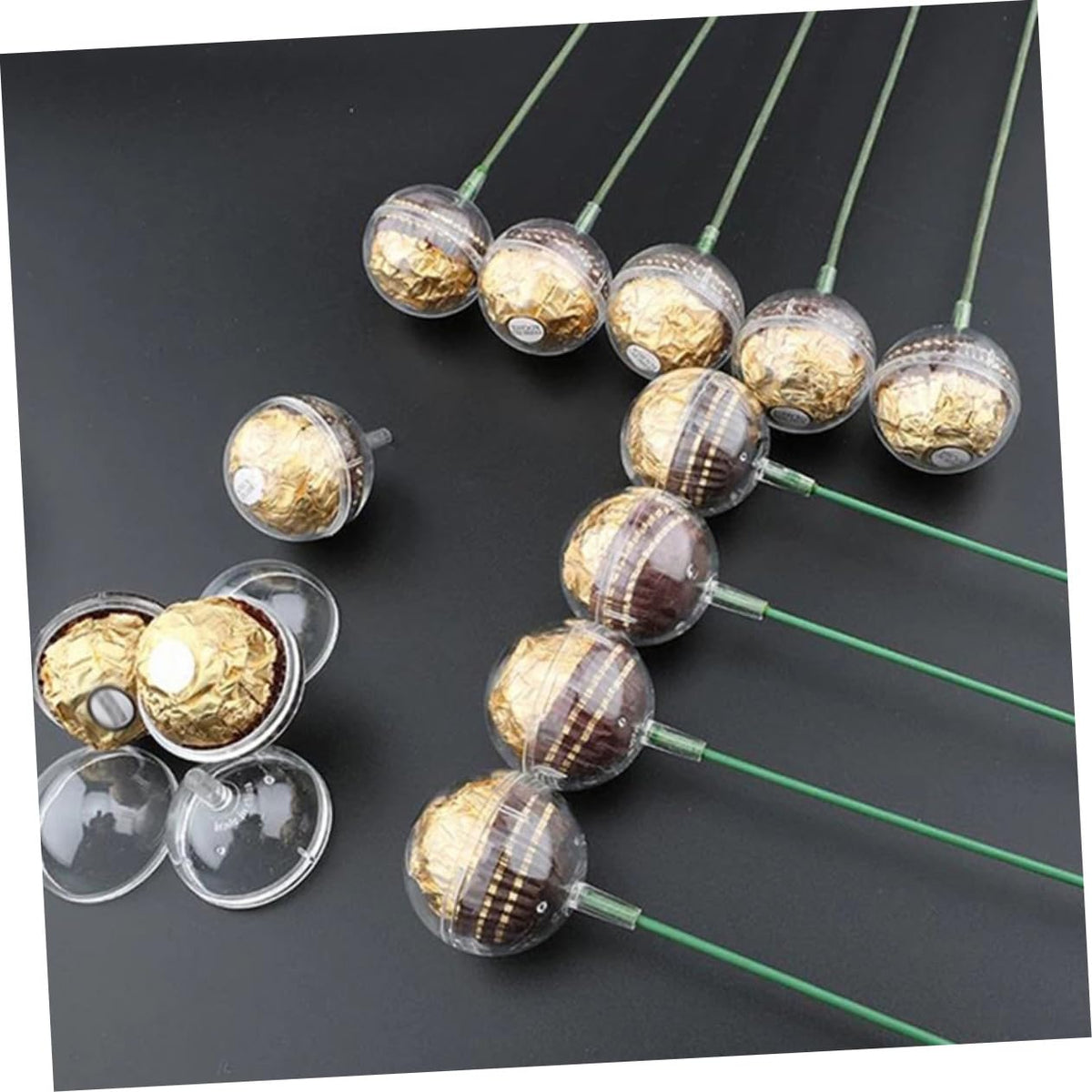 Hohopeti 100pcs Flower Holder Candy Bouquet Cups for Chocolate Wrapping Transparent Candy Packaging with Sticks for Valentine Day and Wedding