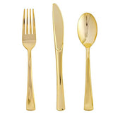 FOCUSLINE 75 Pack Gold Plastic Silverware Disposable Cutlery Set - 25 Forks Knives Spoons - Disposable Flatware Heavy Duty Plastic Utensils Set