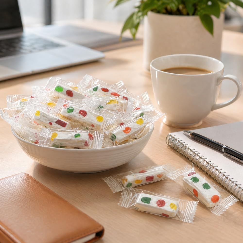 Jube Nougats Chewy Candy | 30 Pieces of Fruity Jelly Nougat Bites | Individually Wrapped Assorted Treats | Soft Colorful Snack Bag