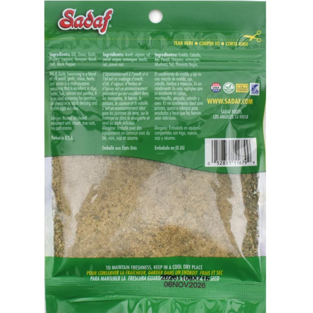 Sadaf Dill & Garlic Seasoning - Garlic and Herb Seasoning for Cooking and Food Flavoring - Seasonings and Spices - Kosher - 2 Oz Resealable Bag