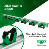 Unger Commercial Mop and Broom Holder Wall Mount (Case of 5) - Quick-Snap Mop, Tool & Pole Holders 28", Aluminum/Plastic, Ideal for Organizing