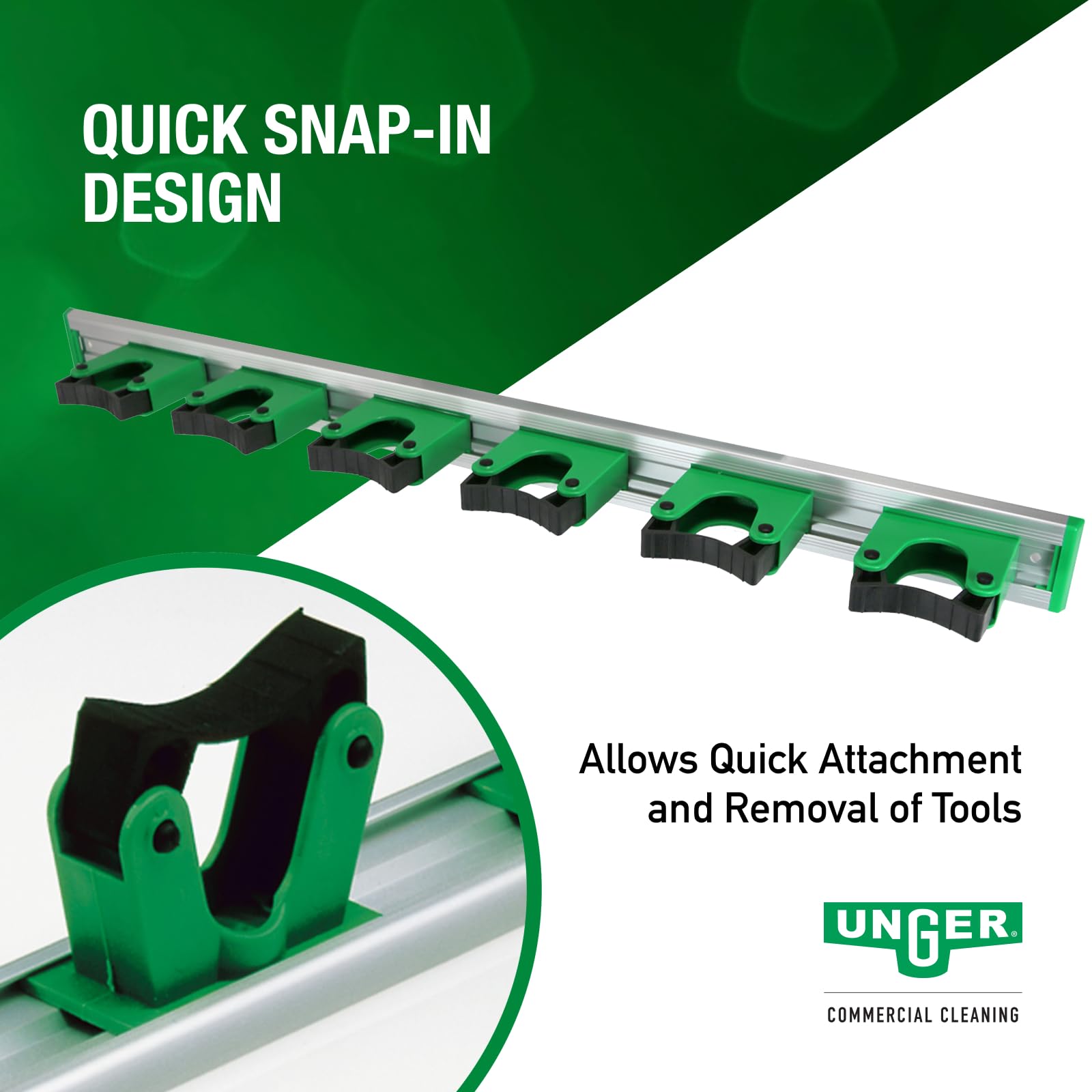 Unger Commercial Mop and Broom Holder Wall Mount (Case of 5) - Quick-Snap Mop, Tool & Pole Holders 28", Aluminum/Plastic, Ideal for Organizing