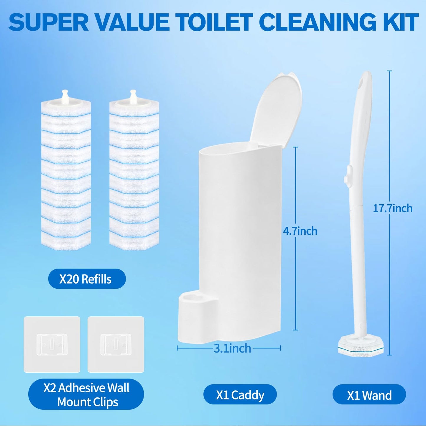 XFKJOR Toilet Brush and Holder Set - Disposable Toilet Wand Refills with Toilet Bowl Cleaners, Toilet Wand Kit Includes 20 Refill Heads, Wand