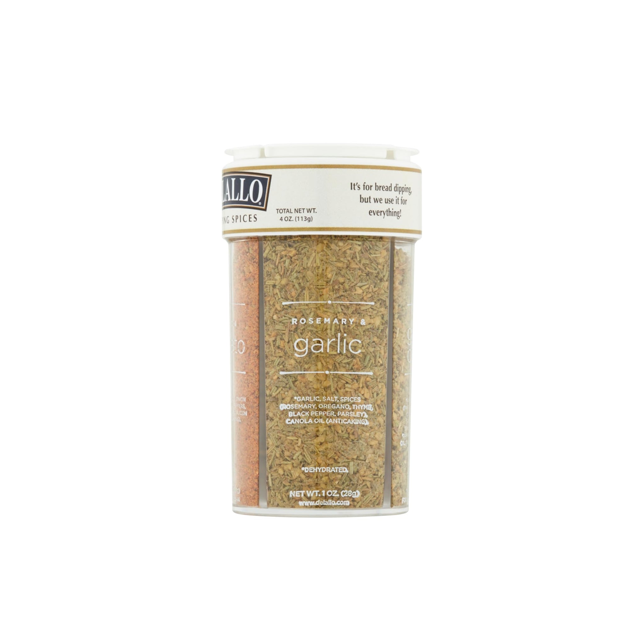 DeLallo Italian Dipping Spices Variety Seasoning Shaker, 4 Ounce Container, with Garlic, Pepper & Tomato, Sun-Dried Tomato, Rosemary & Garlic, Roasted