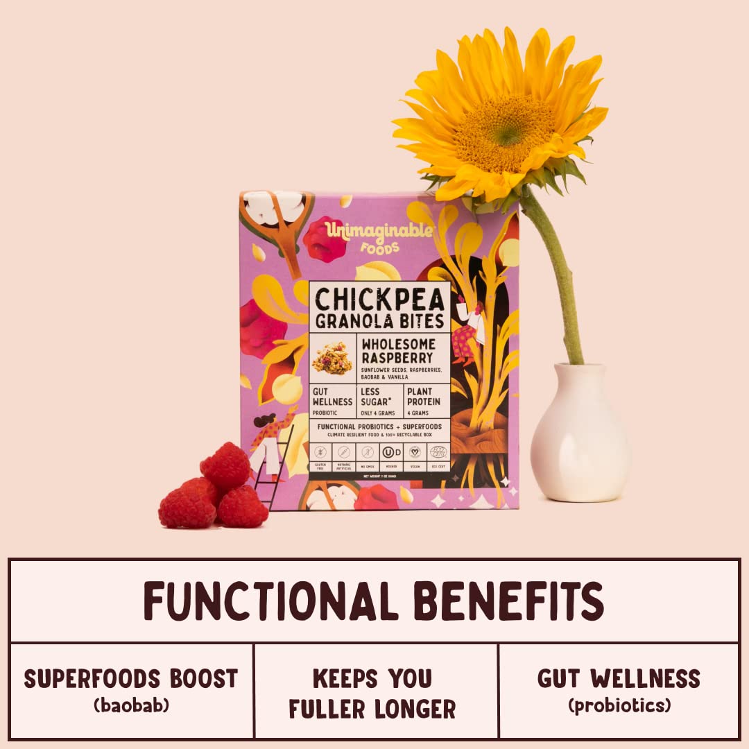 Chickpea Granola - Unimaginable Foods Wholesome Raspberry 5-Pack, Vegan, Non-GMO, Gluten Free, Dairy Free - 7 oz