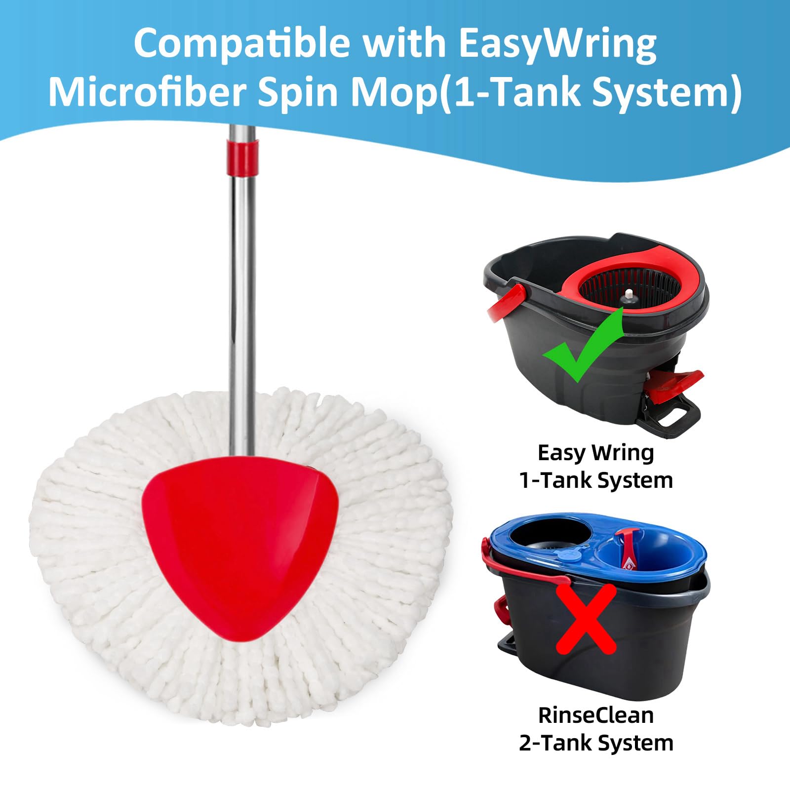 4 Pack Spin Mop Replacements Heads Compatible for O ceda EasyWring 1 Tank System, Microfiber Mops Head Refills , 1 Triangle Head Base and 30-58in