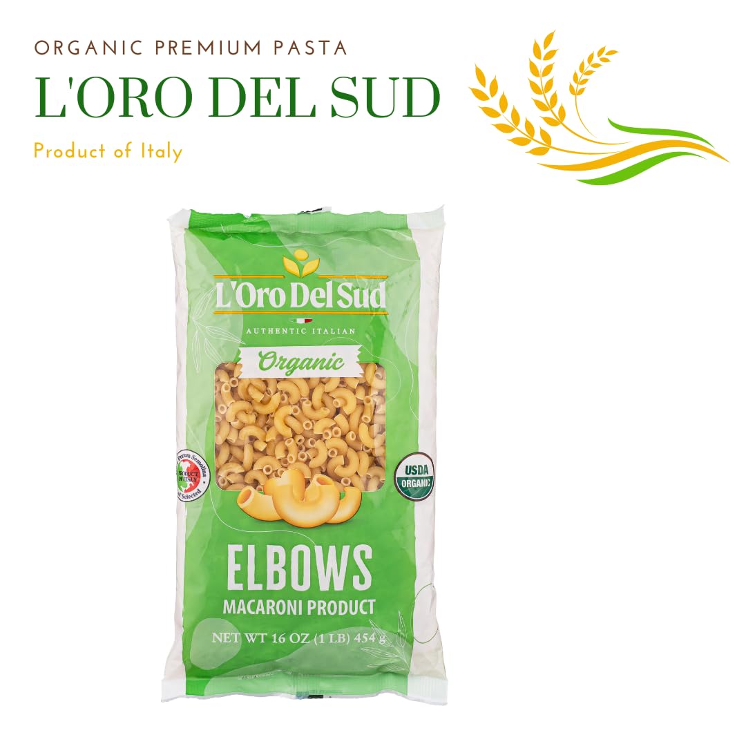Organic Elbows Pasta, 100% Durum Wheat, Italian Pasta, Premium Quality Product of Italy (20 pack x 16 Oz) Non GMO, Vegan, Kosher Certified by L'Oro