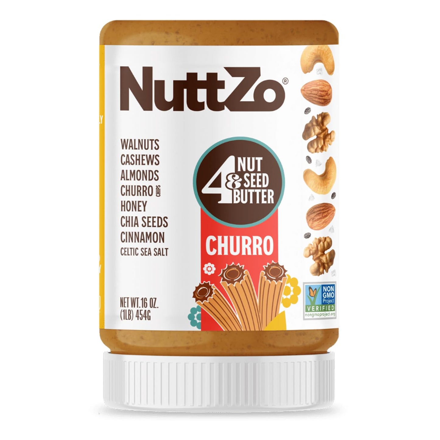 NuttZo Churro Nut & Seed Butter Spread, Mixed Nut Butter with Cashews Almonds Walnuts and Chia Seeds, Cinnamon Honey & Churro Chips, Gluten-Free