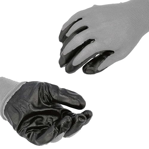 PackagingSuppliesByMail Work Gloves, Nitrile Gray Coated Nylon, Breatheable, Lightweight Garden Gloves for Men and Women, 2X-Large, 24 Pairs