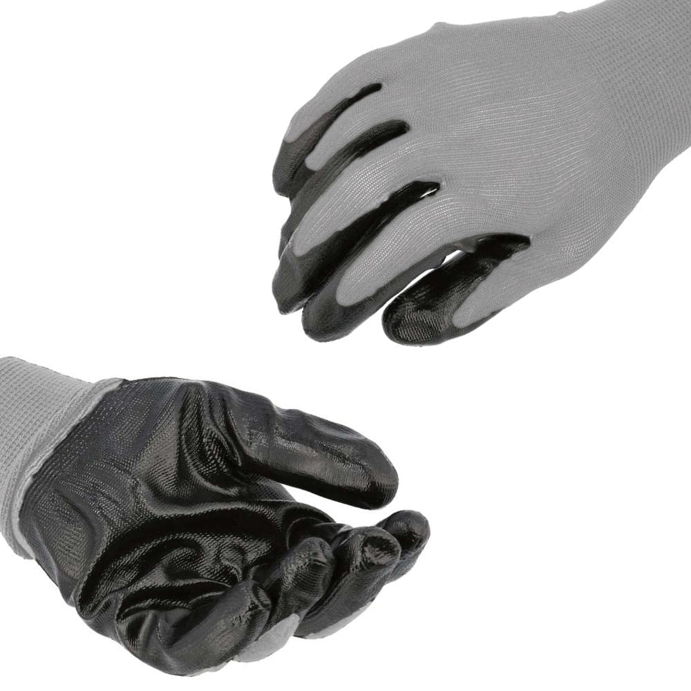 PackagingSuppliesByMail Work Gloves, Nitrile Gray Coated Nylon, Breatheable, Lightweight Garden Gloves for Men and Women, 2X-Large, 24 Pairs