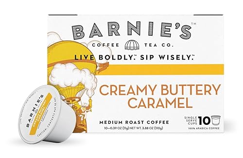 BARNIE'S COFFEE TEA CO., Single Serve Pods and Smooth Flavor Gluten and Fat Free Medium Roast Compatible with Keurig Brewers, Creamy Buttery Caramel