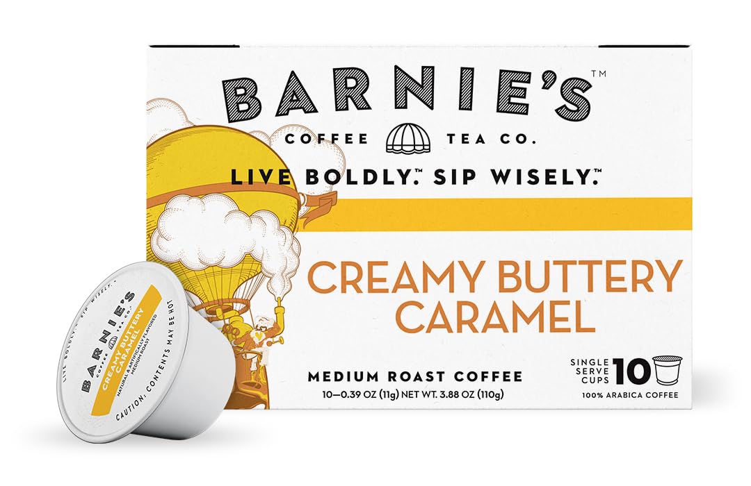 BARNIE'S COFFEE TEA CO., Single Serve Pods and Smooth Flavor Gluten and Fat Free Medium Roast Compatible with Keurig Brewers, Creamy Buttery Caramel